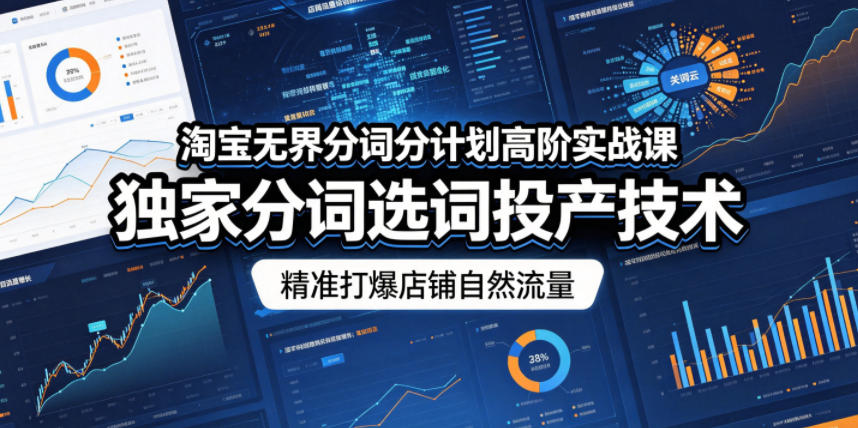 淘宝无界分词分计划高阶实战课，独家分词选词投产技术，精准打爆店铺自然流量云学当下-创业资源网-知予轻创网-资源整合-互联网创业课程云学当下