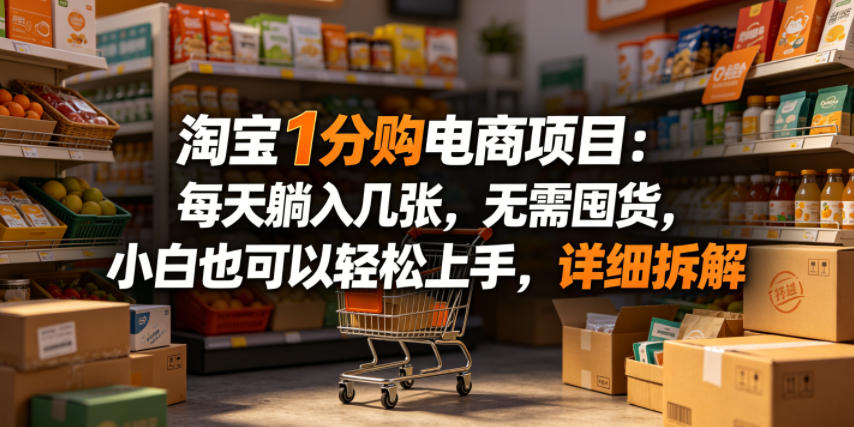 淘宝1分购电商项目：每天躺入几张，无需囤货，小白也可以轻松上手，详细拆解云学当下-创业资源网-知予轻创网-资源整合-互联网创业课程云学当下
