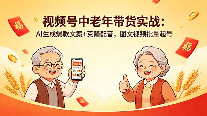 视频号中老年带货实战:AI生成爆款文案+克隆配音,图文视频批量起号云学当下-创业资源网-知予轻创网-资源整合-互联网创业课程云学当下