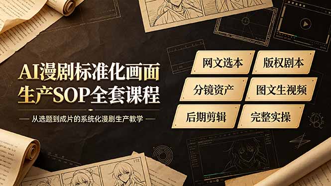 AI漫剧标准化画面生产SOP全套课程,网文选本版权剧本分镜资产全覆盖,图文生视频后期剪辑完整实操教学云学当下-创业资源网-知予轻创网-资源整合-互联网创业课程云学当下