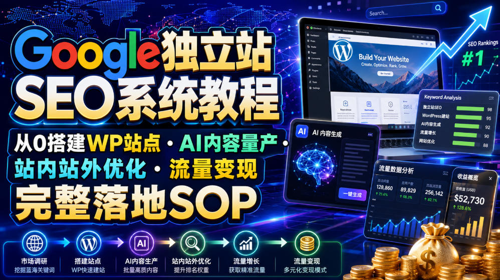 Google独立站SEO系统教程,从0搭建WP站点・AI内容量产・站内站外优化・流量变现完整落地SOP(2026年7月)云学当下-创业资源网-知予轻创网-资源整合-互联网创业课程云学当下