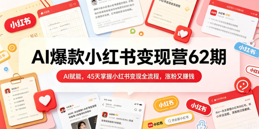 AI爆款小红书变现营62期2026年5月，AI赋能，45天掌握小红书变现全流程，涨粉又賺钱云学当下-创业资源网-知予轻创网-资源整合-互联网创业课程云学当下