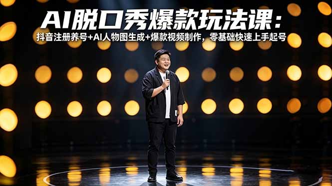 AI脱口秀爆款玩法课：抖音注册养号+AI人物图生成+爆款视频制作，零基础快速上手起号云学当下-创业资源网-知予轻创网-资源整合-互联网创业课程云学当下