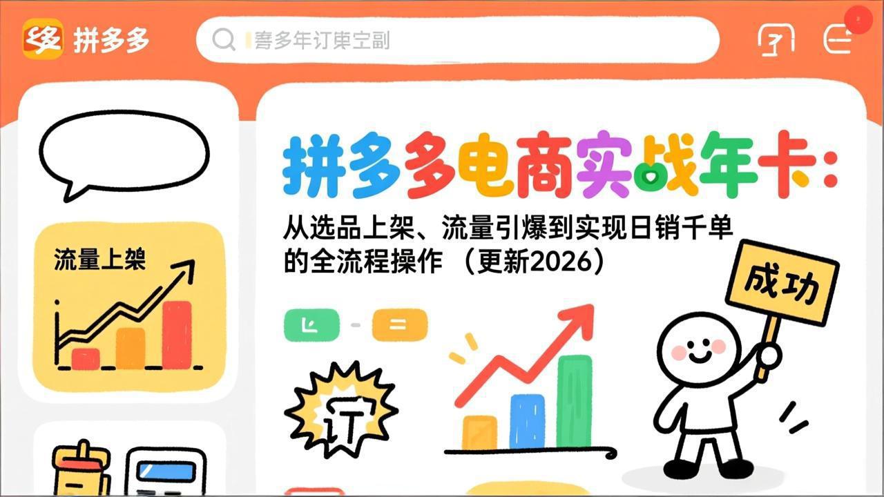 拼多多电商实战年卡:从选品上架、流量引爆到实现日销千单的全流程操作(更新2026年8月云学当下-创业资源网-知予轻创网-资源整合-互联网创业课程云学当下