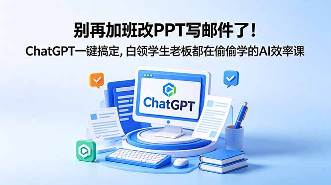 别再加班改PPT写邮件了！ChatGPT一键搞定，白领学生老板都在偷偷学的AI效率课云学当下-创业资源网-知予轻创网-资源整合-互联网创业课程云学当下
