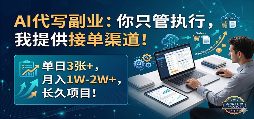 AI代写副业：你只管执行，我提供接单渠道！单日3张+，月入1W-2W+，长久项目云学当下-创业资源网-知予轻创网-资源整合-互联网创业课程云学当下