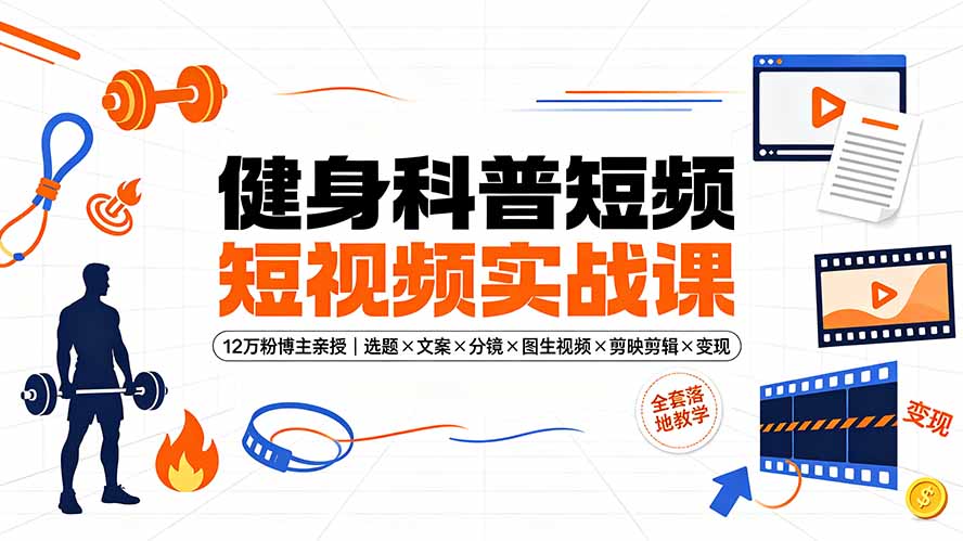 健身科普短视频实战课-12万粉博主亲授｜选题×文案×分镜×图生视频×剪映剪辑×变现，全套落地教学云学当下-创业资源网-知予轻创网-资源整合-互联网创业课程云学当下