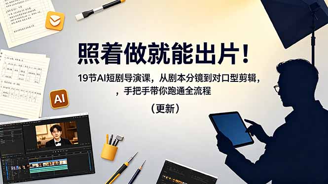 照着做就能出片！19节AI短剧导演课，从剧本分镜到对口型剪辑，手把手带你跑通全流程(更新云学当下-创业资源网-知予轻创网-资源整合-互联网创业课程云学当下