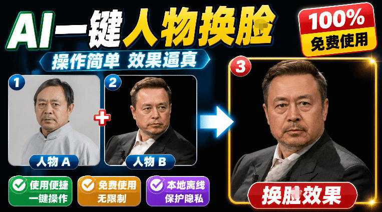 纯离线本地运行!AI一键人物lian部替换软件,支持图片换lian,效果逼真,最便捷换lian工具FaceSwap云学当下-创业资源网-知予轻创网-资源整合-互联网创业课程云学当下