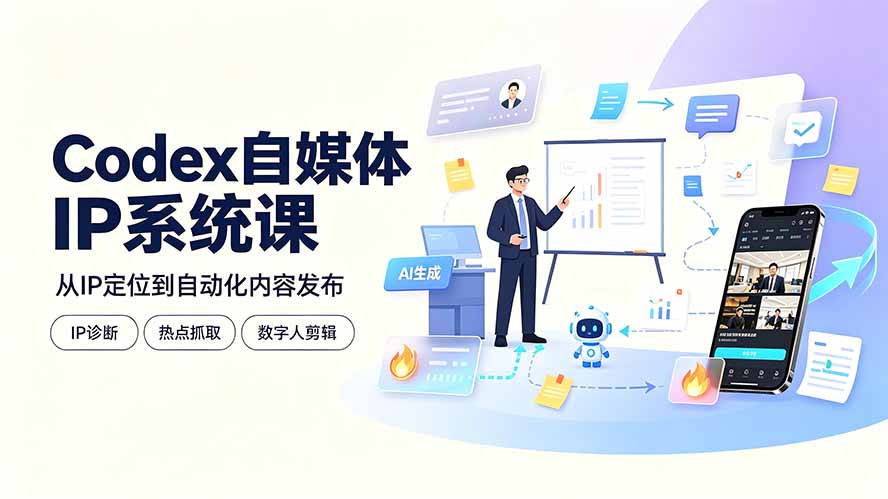Codex自媒体IP系统课：IP诊断/热点抓取/IP蒸馏 Skill，爆款复刻数字人多平台自动发布教程云学当下-创业资源网-知予轻创网-资源整合-互联网创业课程云学当下