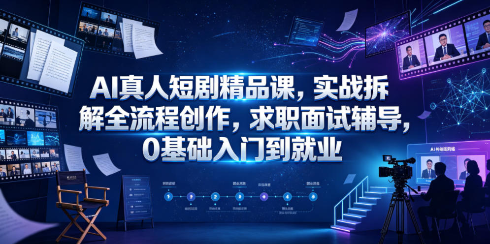 AI真人短剧精品课,实战拆解全流程创作,求职面试辅导,0基础入门到就业云学当下-创业资源网-知予轻创网-资源整合-互联网创业课程云学当下