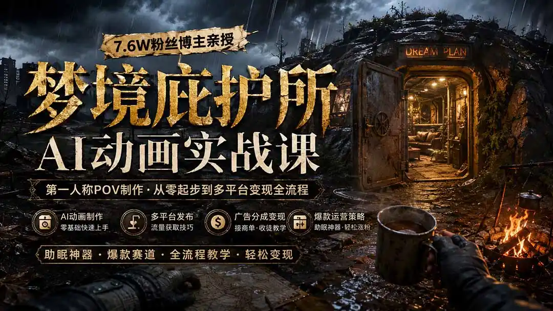梦境庇护所AI动画实战课：7.6W粉丝博主亲授第一人称POV制作，从零起步到多平台发布变现全流程云学当下-创业资源网-知予轻创网-资源整合-互联网创业课程云学当下