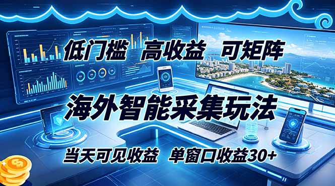 海外智能采集玩法，低门槛高单价可矩阵，当天可见收益，单窗口30+云学当下-创业资源网-知予轻创网-资源整合-互联网创业课程云学当下