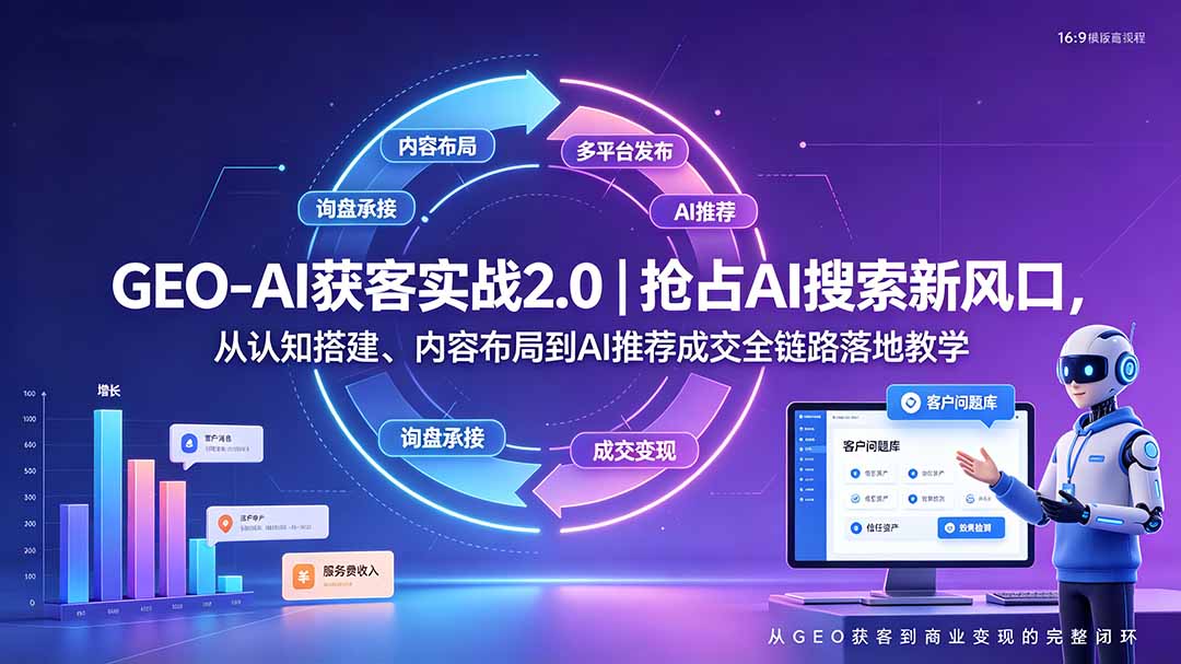 GEO-AI获客实战｜抢占AI搜索新风口，从认知搭建、内容布局到AI推荐成交全链路落地教学云学当下-创业资源网-知予轻创网-资源整合-互联网创业课程云学当下