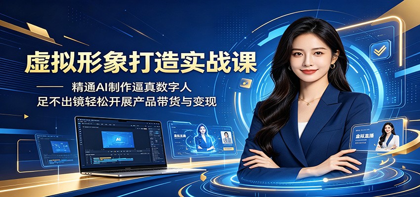 虚拟形象打造实战课:精通AI制作逼真数字人,足不出镜轻松开展产品带货与变现云学当下-创业资源网-知予轻创网-资源整合-互联网创业课程云学当下
