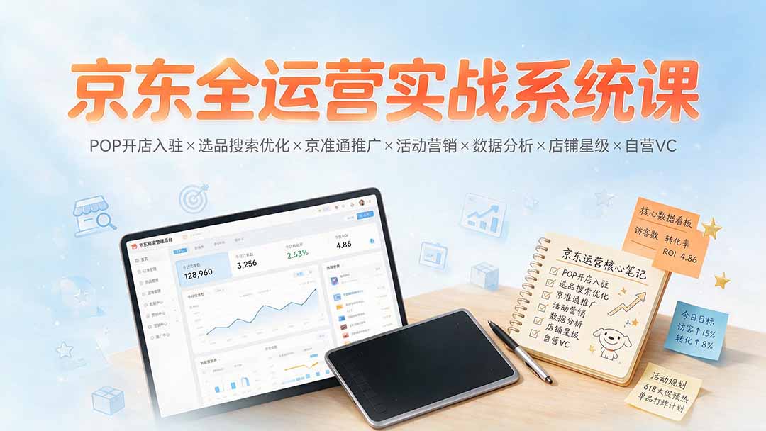 京东全运营实战系统课：POP开店入驻×选品搜索优化×京准通推广×活动营销×数据分析×店铺星级×自营VC云学当下-创业资源网-知予轻创网-资源整合-互联网创业课程云学当下
