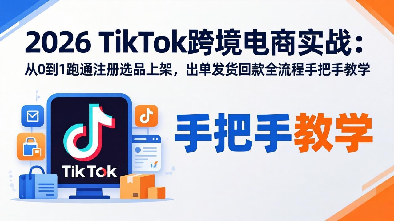 2026TikTok跨境电商实战：从0到1跑通注册选品上架，出单发货回款全流程手把手教学-云学当下