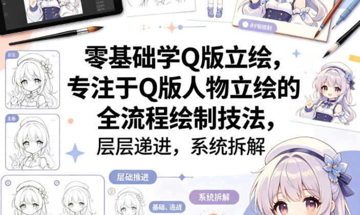 零基础学Q版立绘，专注于Q版人物立绘的全流程绘制技法，层层递进，系统拆解云学当下-创业资源网-知予轻创网-资源整合-互联网创业课程云学当下