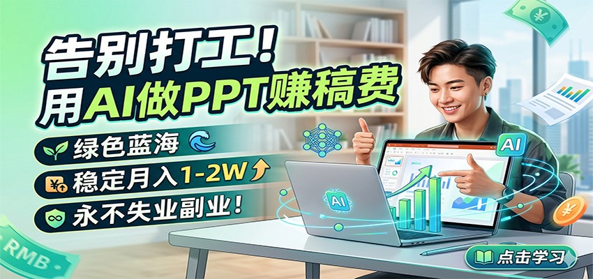 告别打工！用AI做PPT赚稿费，绿色蓝海，稳定月入1-2W，永不失业副业！云学当下-创业资源网-知予轻创网-资源整合-互联网创业课程云学当下