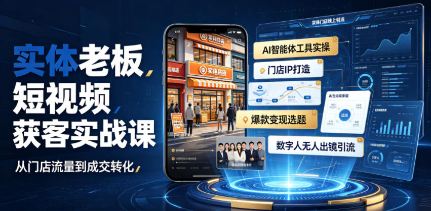 实体老板短视频获客实战课｜AI智能体工具全套实操、门店IP打造、爆款变现选题、数字人无人出镜引流完整教程云学当下-创业资源网-知予轻创网-资源整合-互联网创业课程云学当下