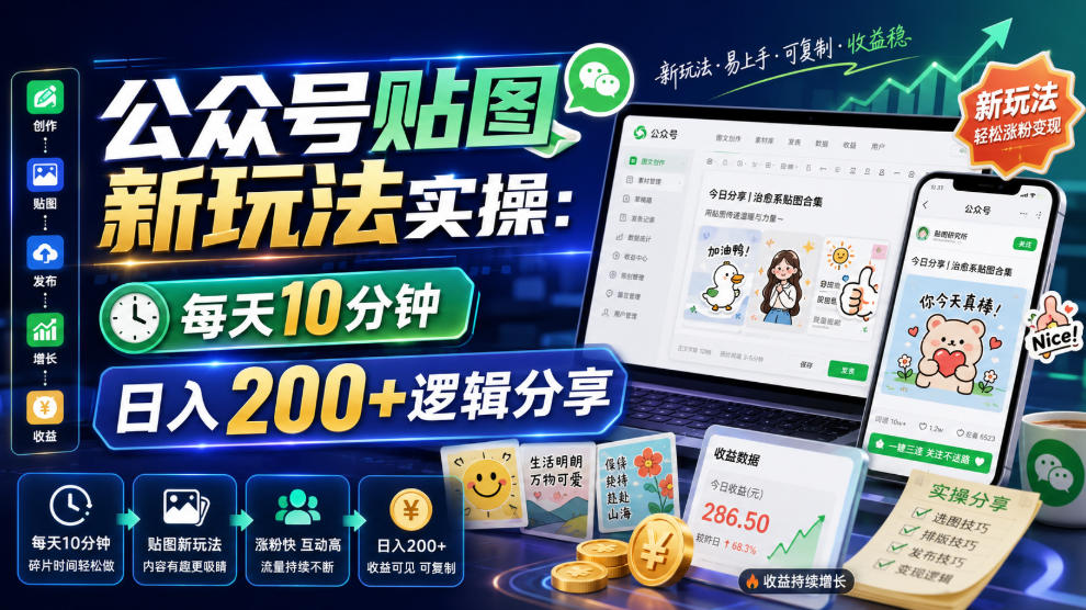 公众号贴图新玩法实操，每天10分钟，日入200+逻辑分享云学当下-创业资源网-知予轻创网-资源整合-互联网创业课程云学当下