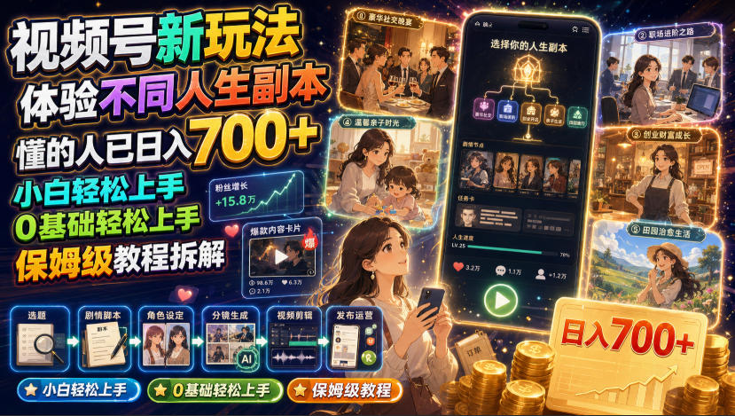 视频号新玩法体验不同人生副本,懂的人已日入700+,小白轻松上手,0基础轻松上手,保姆级教程拆解云学当下-创业资源网-知予轻创网-资源整合-互联网创业课程云学当下
