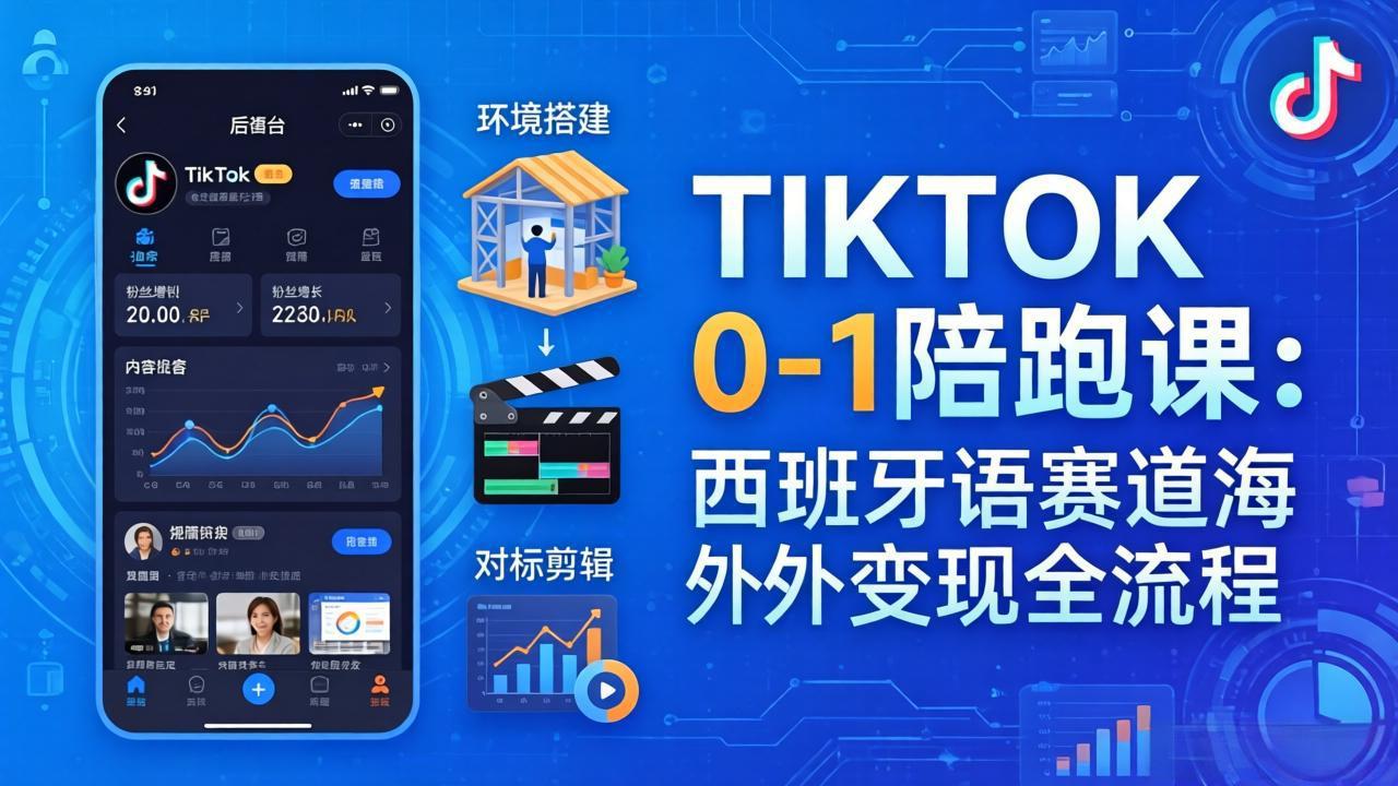TIKTOK 0-1 陪跑课：从环境搭建到刷对标剪辑，西班牙语赛道海外变现全流程-云学当下