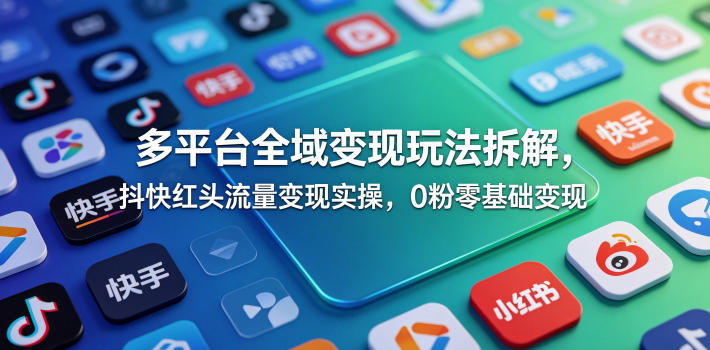 多平台全域变现玩法拆解，抖快红头流量变现实操，0粉零基础变现云学当下-创业资源网-知予轻创网-资源整合-互联网创业课程云学当下