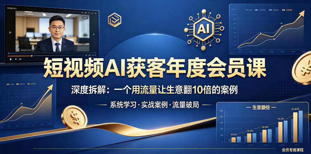 短视频AI获客年度会员课,深度拆解,一个用流量让生意翻10倍的案例云学当下-创业资源网-知予轻创网-资源整合-互联网创业课程云学当下