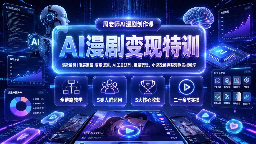 AI漫剧变现特训★爆款拆解|底层逻辑,变现渠道,AI工具矩阵,批量剪辑,小说改编完整漫剧实操教学云学当下-创业资源网-知予轻创网-资源整合-互联网创业课程云学当下