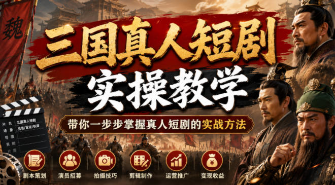 三国真人短剧实操教学，带你一步步掌握真人短剧的实战方法云学当下-创业资源网-知予轻创网-资源整合-互联网创业课程云学当下