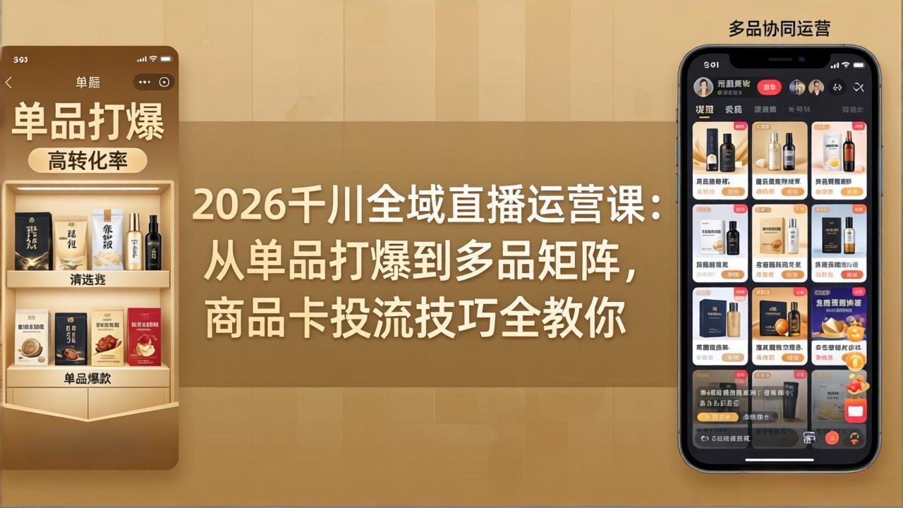 2026千川全域直播运营课：从单品打爆到多品矩阵，商品卡投流技巧全教你云学当下-创业资源网-知予轻创网-资源整合-互联网创业课程云学当下