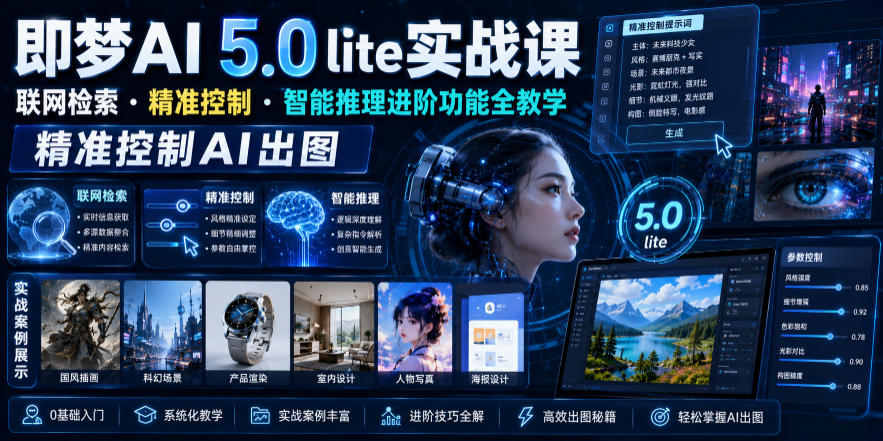 即梦AI 5.0 lite实战课,联网检索・精准控制・智能推理进阶功能全教学,精准控制AI出图云学当下-创业资源网-知予轻创网-资源整合-互联网创业课程云学当下