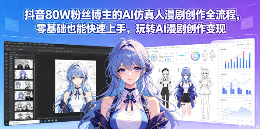 抖音80W粉丝博主的AI仿真人漫剧创作全流程，零基础也能快速上手，玩转AI漫剧创作变现云学当下-创业资源网-知予轻创网-资源整合-互联网创业课程云学当下