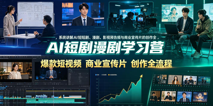 AI短剧漫剧学习营，系统讲解AI短剧、漫剧、影视预告片、爆款短视频与商业宣传片的创作全流程云学当下-创业资源网-知予轻创网-资源整合-互联网创业课程云学当下