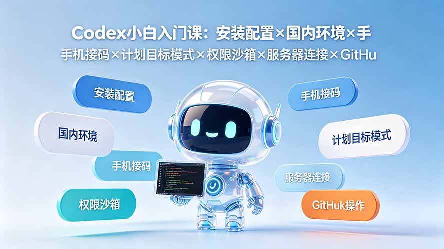 Codex小白入门课:安装配置×国内环境×手机接码×计划目标模式×权限沙箱×服务器连接×GitHub操作云学当下-创业资源网-知予轻创网-资源整合-互联网创业课程云学当下