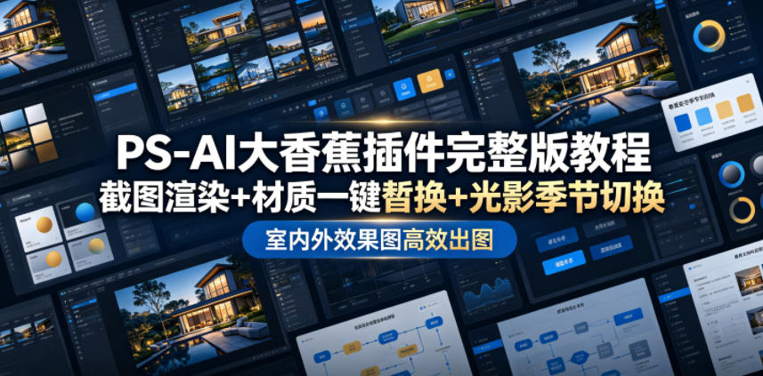 PS-AI大香蕉插件完整版教程，截图渲染+材质一键替换+光影季节切换，室内外效果图高效出图高阶课程云学当下-创业资源网-知予轻创网-资源整合-互联网创业课程云学当下
