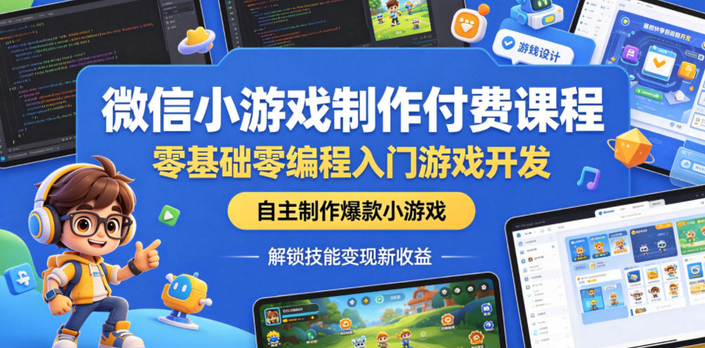 微信小游戏制作付费课程，零基础零编程入门游戏开发，自主制作爆款小游戏，解锁技能变现新收益云学当下-创业资源网-知予轻创网-资源整合-互联网创业课程云学当下
