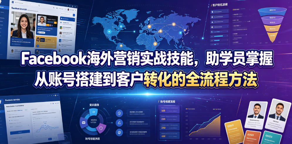 Facebook海外营销实战技能，助学员掌握从账号搭建到客户转化的全流程方法云学当下-创业资源网-知予轻创网-资源整合-互联网创业课程云学当下