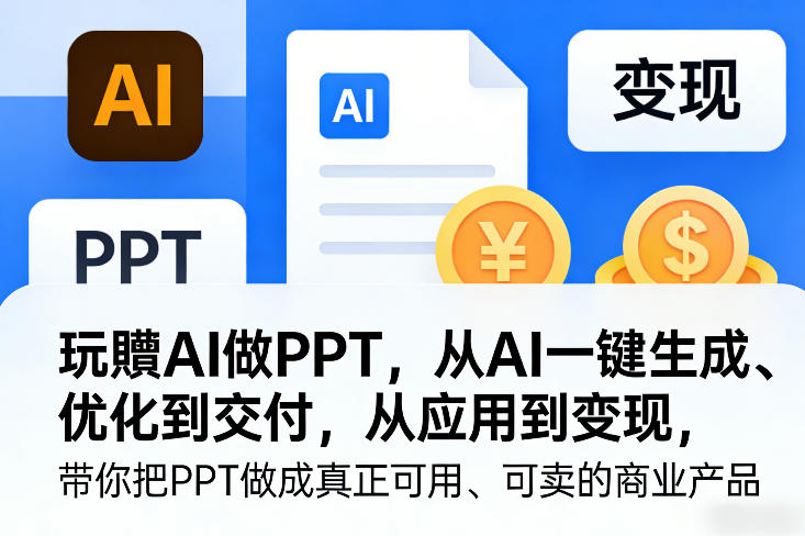 玩賺AI做PPT,从AI一键生成、优化到交付,从应用到变现,带你把PPT做成真正可用、可卖的商业产品(更新0513)云学当下-创业资源网-知予轻创网-资源整合-互联网创业课程云学当下