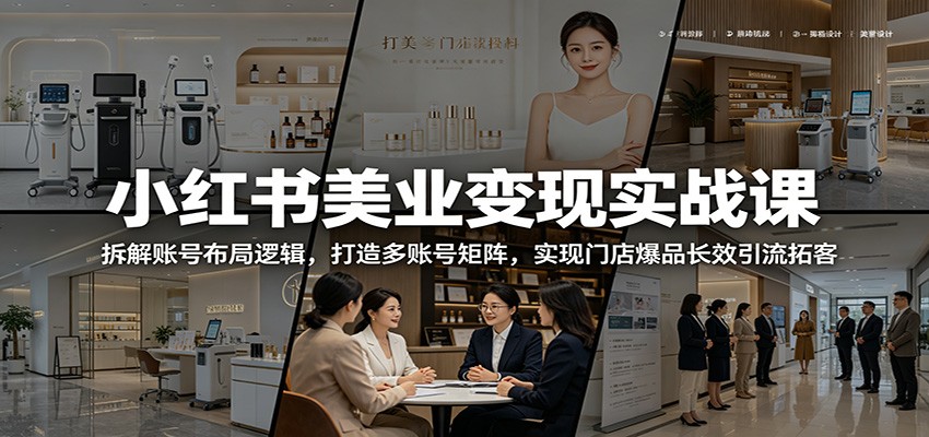 小红书美业变现实战课：拆解账号布局逻辑，打造多账号矩阵，实现门店爆品长效引流拓客云学当下-创业资源网-知予轻创网-资源整合-互联网创业课程云学当下