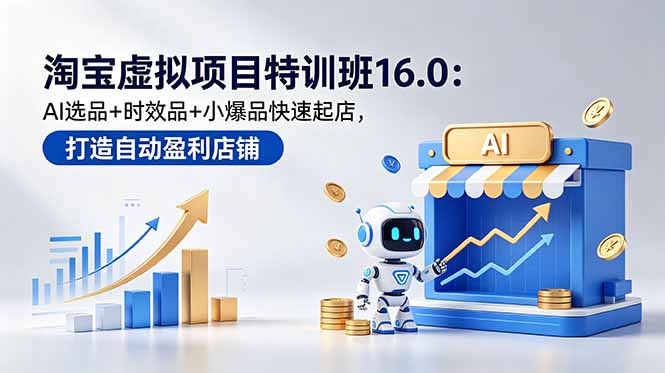 淘宝虚拟项目特训班16.0：AI选品+时效品+小爆品快速起店，打造自动盈利店铺云学当下-创业资源网-知予轻创网-资源整合-互联网创业课程云学当下
