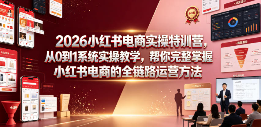 2026小红书电商实操特训营,从0到1系统实操教学,帮你完整掌握小红书电商的全链路运营方法云学当下-创业资源网-知予轻创网-资源整合-互联网创业课程云学当下