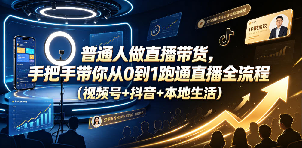 普通人做直播带货，手把手带你从0到1跑通直播全流程(视频号+抖音+本地生活)云学当下-创业资源网-知予轻创网-资源整合-互联网创业课程云学当下