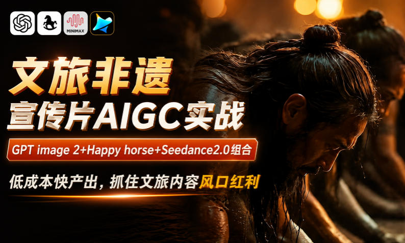 文旅非遗宣传片AIGC实战,GPT image 2+Happy horse+Seedance2.0组合,低成本快产出,抓住文旅内容风口红利云学当下-创业资源网-知予轻创网-资源整合-互联网创业课程云学当下