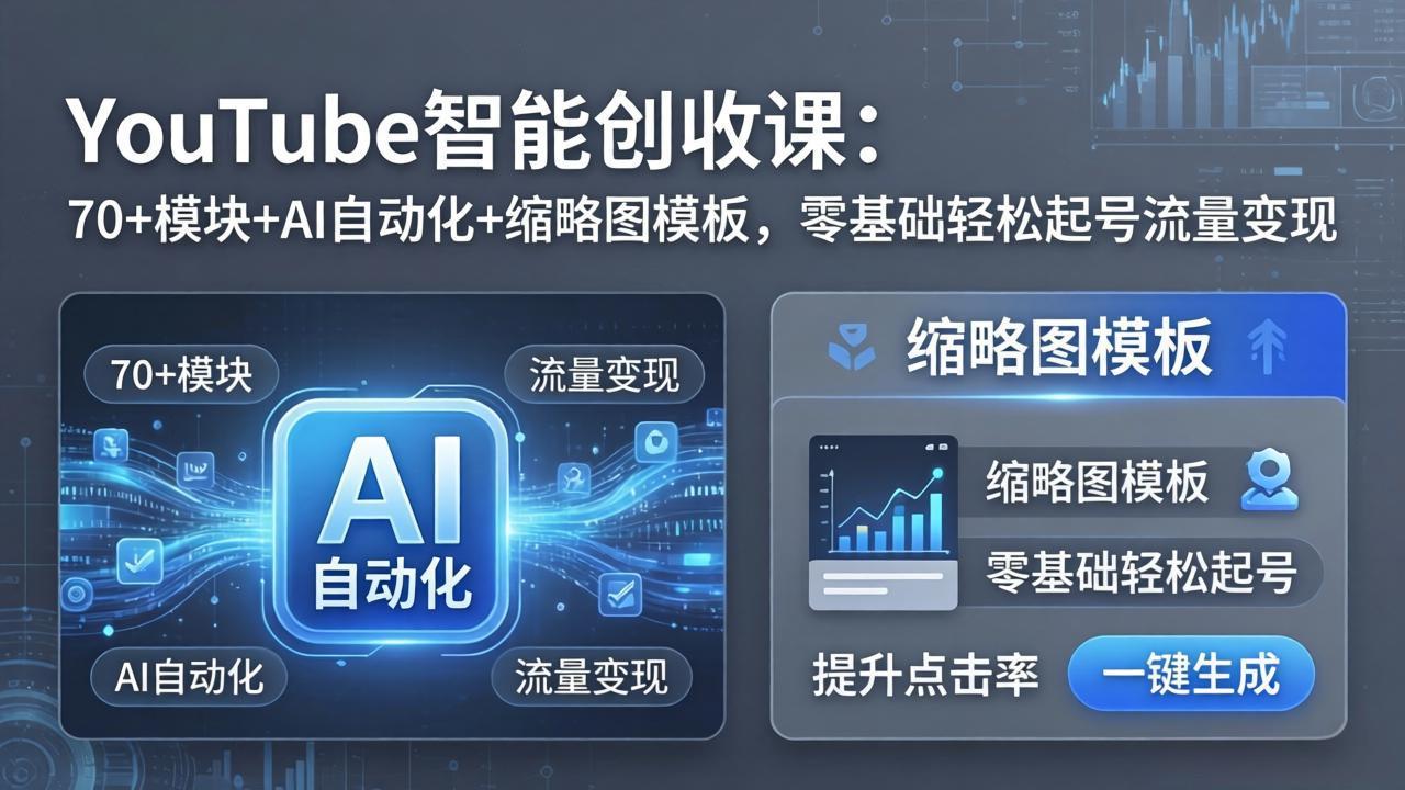 YouTube智能创收课：70+模块+AI自动化+缩略图模板，零基础轻松起号流量变现-云学当下