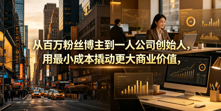 从百万粉丝博主到一人公司创始人，用最小成本撬动更大商业价值云学当下-创业资源网-知予轻创网-资源整合-互联网创业课程云学当下
