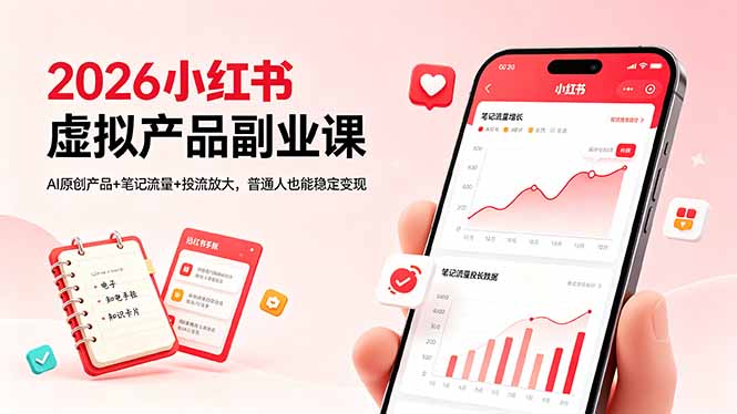 2026小红书虚拟产品副业课,AI原创产品+笔记流量+投流放大,普通人也能稳定变现云学当下-创业资源网-知予轻创网-资源整合-互联网创业课程云学当下