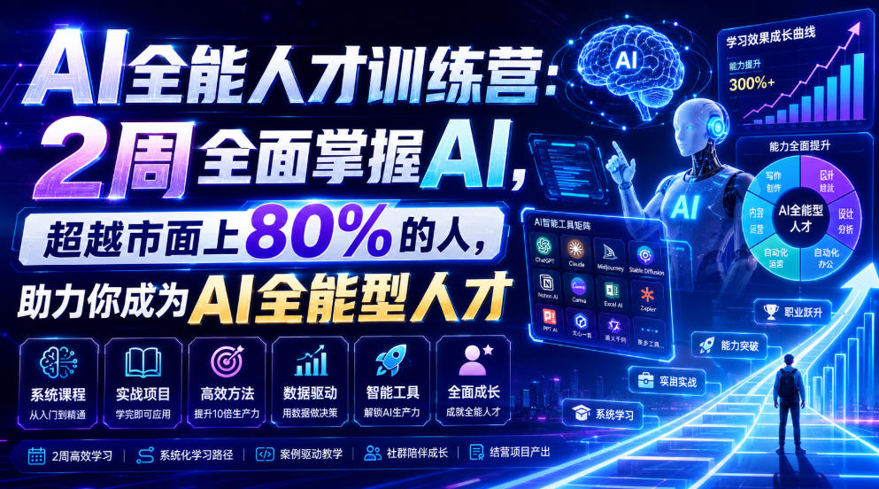 AI全能人才训练营：2周全面掌握AI，超越市面上80%的人，助力你成为AI全能型人才云学当下-创业资源网-知予轻创网-资源整合-互联网创业课程云学当下