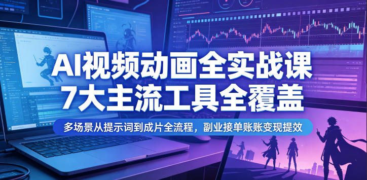 AI视频动画全实战课，7大主流工具全覆盖，多场景从提示词到成片全流程，副业接单账号变现提效云学当下-创业资源网-知予轻创网-资源整合-互联网创业课程云学当下